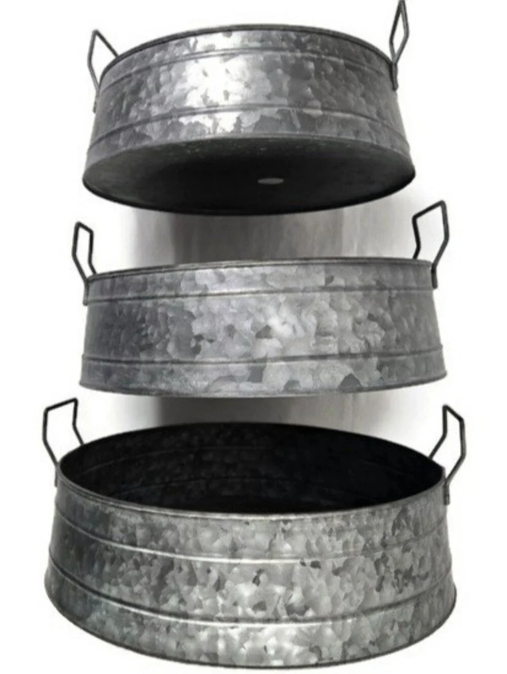 Unbranded Farmhouse Galvanized Metal Storage Trays with Handles Set-3 Piece NIB
